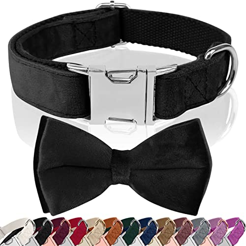 Hundehalsband Samtige, mit Hunde Fliege Abnehmbarer Hundehalsband, Personalisiert Hunde Halsband, verstellbares Hundehalsband, für Hunde Kleine Mittel große Hunde-15 (XL, Schwarz) von KTWSUEF