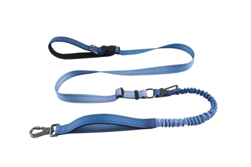 KUBEMUEG Freihändige Hundeleine mit reflektierenden Nähten, robuster Bungee mit Auto-Sicherheitsgurt, verstellbare Taillenleine für Spaziergänge, Laufen, Wandern (blau) von KUBEMUEG