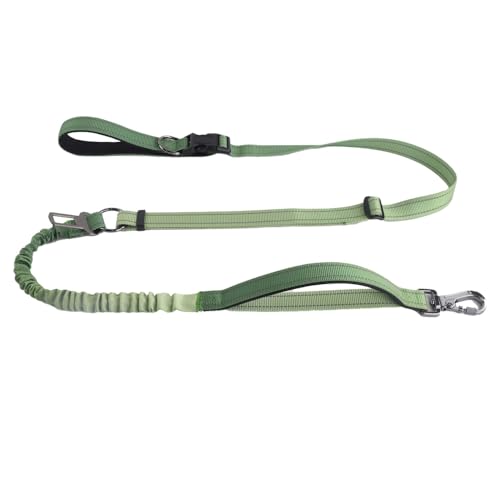 KUBEMUEG Hundeleine mit reflektierenden Nähten, strapazierfähig, Bungee mit Auto-Sicherheitsgurt, verstellbare Taillenleine zum Gehen, Laufen, Wandern (Grün-1) von KUBEMUEG
