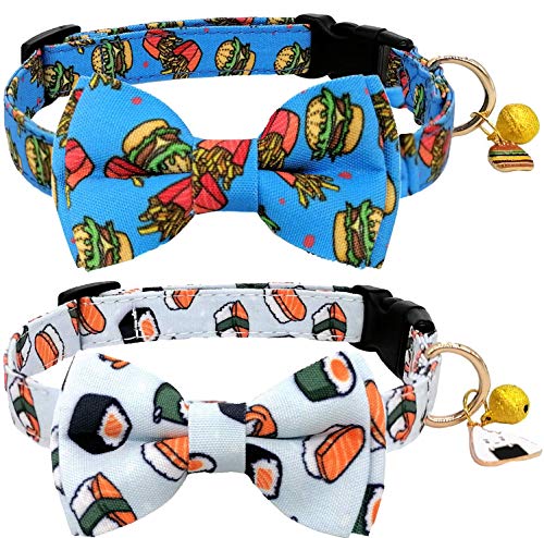 KUDES 2er Pack Print Hundehalsbänder mit Fliege, verstellbares Hundehalsband mit Glocken und Charm Sicherheitsschnalle Niedliche Haustierhalsbänder für kleine / mittlere / große Hunde und Katzen Jungen Mädchen (Hamburger + Sushi, M (11 "-18")) KUDES 2er Pack Print Hundehalsbänder mit Fliege, verstellbares Hundehalsband mit Glocken und Charm Sicherheitsschnalle Niedliche Haustierhalsbänder für kleine / mittlere / große Hunde und Katzen Jungen Mädchen (Hamburger + Sushi, M (11 "-18")) von KUDES