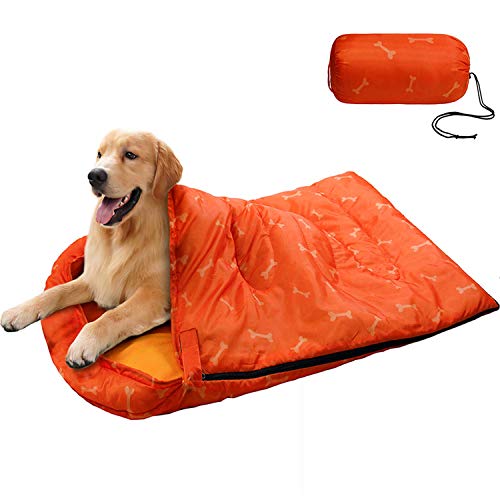 KUDES Hunde-Schlafsack, wasserdicht, warm, verstaubar, mit Aufbewahrungstasche, für drinnen und draußen, Reisen, Camping, Wandern, Rucksackreisen (109 cm L x 68 cm B) von KUDES