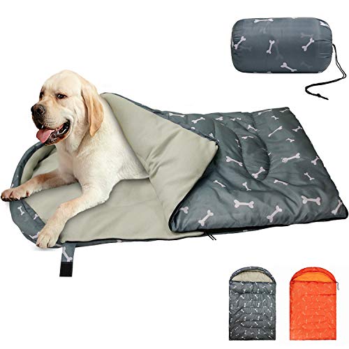 KUDES Hunde-Schlafsack, wasserdicht, warm, verstaubar, mit Aufbewahrungstasche, für drinnen und draußen, Reisen, Camping, Wandern, Rucksackreisen (109 cm L x 68 cm B) von KUDES