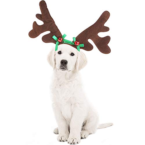 KUDES Hunde-Stirnband, Weihnachten, Rentier, Geweih, klassischer Elchhut, Kopfbedeckung, Haustier-Kostüme, Zubehör von KUDES