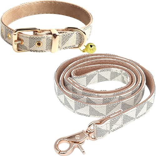 KUDES Hundehalsband aus Leder und 1,2 m Leine, verstellbar, Basic Halsband mit Glöckchen, Leder, Haustierleine, Karomuster, strapazierfähiges Lederhalsband und Leine mit Metallschnalle für kleine, KUDES Hundehalsband aus Leder und 1,2 m Leine, verstellbar, Basic Halsband mit Glöckchen, Leder, Haustierleine, Karomuster, strapazierfähiges Lederhalsband und Leine mit Metallschnalle für kleine, von KUDES