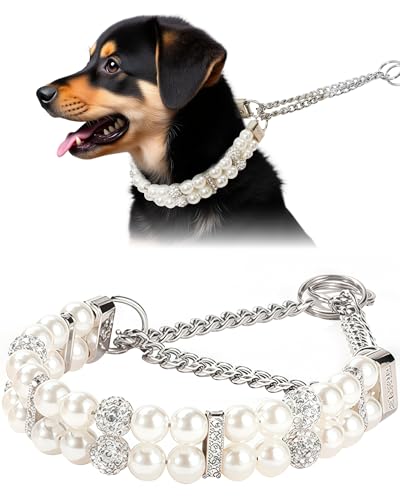KUDES Luxuriöses Martingale-Halsband für kleine Hunde und Katzen, kein Ziehen, Choke-Kette, Halsband mit Perlen und Kristallen, glitzernde Hunde-Halskette, Zubehör für Haustier, Yorkie, Chihuahua KUDES Luxuriöses Martingale-Halsband für kleine Hunde und Katzen, kein Ziehen, Choke-Kette, Halsband mit Perlen und Kristallen, glitzernde Hunde-Halskette, Zubehör für Haustier, Yorkie, Chihuahua von KUDES