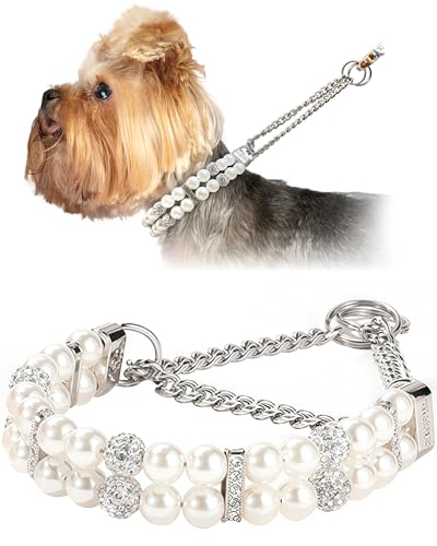 KUDES Luxuriöses Martingale-Halsband für kleine Hunde und Katzen, kein Ziehen, Choke-Kette, Halsband mit Perlen und Kristallen, glitzernde Hunde-Halskette, Zubehör für Haustier, Yorkie, Chihuahua KUDES Luxuriöses Martingale-Halsband für kleine Hunde und Katzen, kein Ziehen, Choke-Kette, Halsband mit Perlen und Kristallen, glitzernde Hunde-Halskette, Zubehör für Haustier, Yorkie, Chihuahua von KUDES