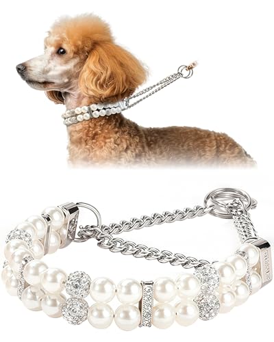 KUDES Luxuriöses Martingale-Halsband für kleine Hunde und Katzen, kein Ziehen, Choke-Kette, Halsband mit Perlen und Kristallen, glitzernde Hunde-Halskette, Zubehör für Haustier, Yorkie, Chihuahua KUDES Luxuriöses Martingale-Halsband für kleine Hunde und Katzen, kein Ziehen, Choke-Kette, Halsband mit Perlen und Kristallen, glitzernde Hunde-Halskette, Zubehör für Haustier, Yorkie, Chihuahua von KUDES