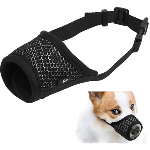 Maulkorb für Kleine Hunde mit Kurzer Schnauze, Weicher Nylon-Mundschutz mit atmungsaktivem Netz, verhindert Beißen, Fressen Bellen und Kauen, für Chihuahua und Französische Bulldogge (XS) von KUEEA