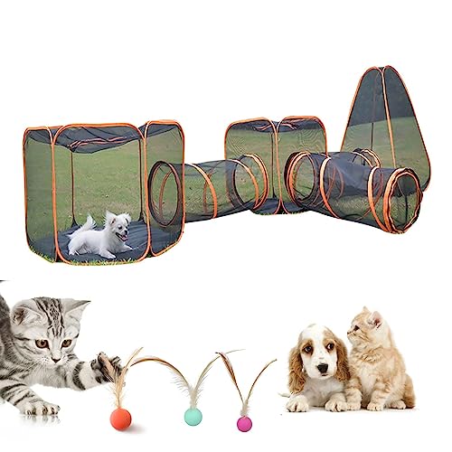 6-in-1-Katzentunnel, faltbares Spieltunnelspielzeug für Haustiere, Katzengehege im Freien, Katzenkäfige für Hunde im Innenbereich, tragbare Pop-up-Netzzelte mit Hüpfballspielzeug für Haustie von KUENCE
