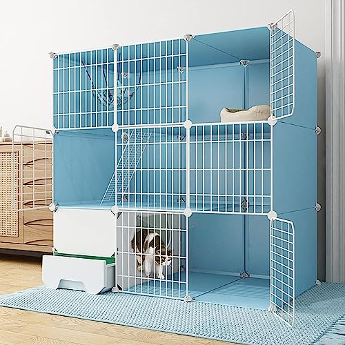 Kleintier-Laufgitter, Katzenkäfige für den Innenbereich, groß, mit Katzentoilette – Katzengehege, DIY-Katzenlaufstall, Blauer Kätzchen-Laufstall, Katzenhaus im Freien (Farbe: Standard) von KUENCE