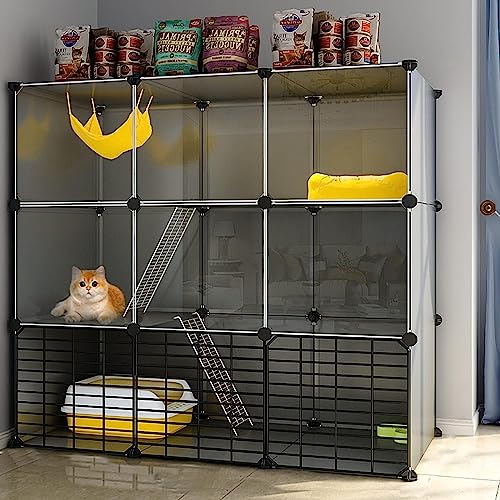 Kleintier-Laufgitter, großer Katzenkäfig, für den Innenbereich, DIY-Katzenlaufstall, Panorama-Design, kann den Haustierstatus beobachten, abnehmbare Metalldraht-Innen-DIY-Zwinger (Farbe: Sta von KUENCE