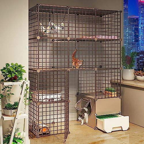 Kleintier-Laufstall, Katzenhütte, Catio-Katzengehege im Freien, DIY-Katzenlaufstall, Katzenkäfige für drinnen, groß, mit Katzentoilette, großer Übungsplatz (Größe: 111 x 49 x 145 cm) von KUENCE