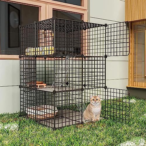 Kleintier-Laufstall, Katzenlaufstall, Haustier-Laufstall, Outdoor-Katzenlaufstall, 3-stöckiges Katzenkäfiggehege für den Innenbereich, für Kätzchen, Welpen, Häschen, Übung (Größe: 70 x 70 x von KUENCE