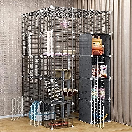 Laufgitter für Kleintiere, Katzenkäfig – Katzenlaufstall, Haustierkäfige für Katzen, Metallgehege, Netz, Übungshof, Zaun, Käfig für kleine Haustiere, Kaninchen, Igel (Größe: 111 x 111 x 183 von KUENCE