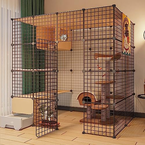 Laufstall für Kleintiere, Katzenlaufstall, Katzenkäfig, Katzenkäfige im Innenbereich mit Tür und geschlossener Katzentoilette, DIY-Laufstall für Haustiere, Kleintierkäfig (Größe: 147 x 95 x von KUENCE