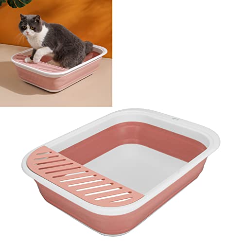 KUIDAMOS Faltbare Katzentoilette 46 X 34 X 12 cm, Halbgeschlossene Katzentoilette mit Katzenstreuschaufel, Auslaufsichere Katzentoilette für Kätzchen (Rosa) von KUIDAMOS