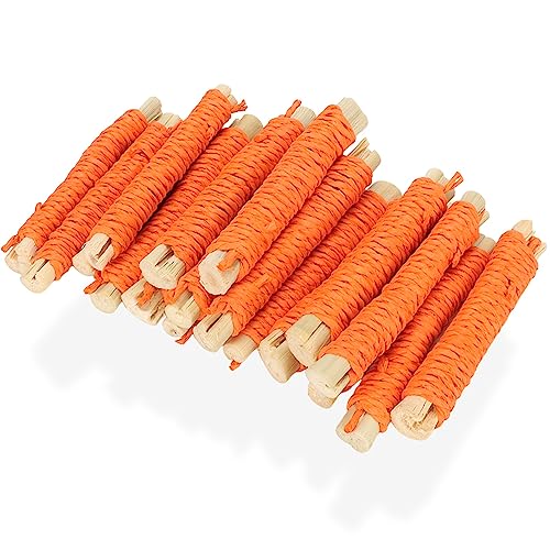 KUIDAMOS 20 Stück Süße Bambusstäbchen für Haustiere, Gewebtes Kaninchen-Kauspielzeug, Zähneknirschen, Bissfestigkeit, Hasenspielzeug für Kaninchen, Hamster, Meerschweinchen, Zwei Farben (Orange) von KUIDAMOS