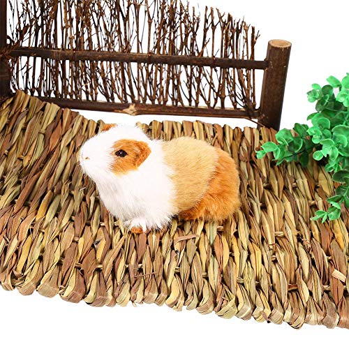 KUIDAMOS Kaninchen-Hamster-Gras-Matte, natürliche handgewebte grasgewebte Kaninchen-Bett-Matte, für kleine Haustier-Kauablage und Spiel von KUIDAMOS