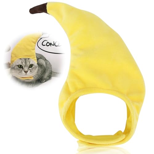 Bananenhut für Haustiere, kreative Katzenhut-Transformation, festlicher, lustiger Kopfschmuck, Bananenkopfbedeckung, Haustierzubehör für Katzen, Kätzchen, Welpen, kleine Hunde von KUIDAMOS