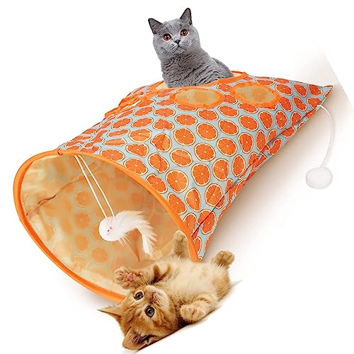 KUIDAMOS Katzentunnel-Papiertüte, 5 Löcher, Katzentunnel, Katzentunnel-Papiertüte mit Plüschball Rascheltunnel Für Katzen Zusammenklappbare Katzenspielzeug 45x45x1cm von KUIDAMOS