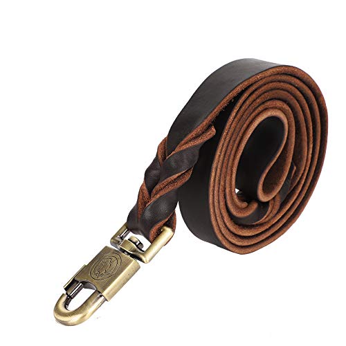 Weiche Lederne Hundehalsband-Leine, Hundeleine mit Griff für Hunde 2,5 cm Breite Haustierkette, 90 cm / 120 cm / 150 cm Länge, (2,5 * 150 cm) von KUIDAMOS