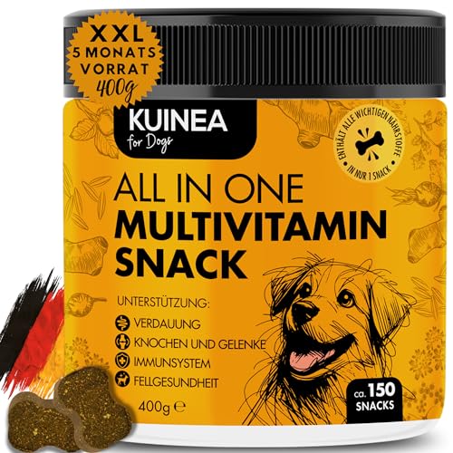 KUINEA® Hunde Vitamine als Leckerli | All-in-One Multivitamin für Hunde | 150 Snacks (400 g) | Immunsystem, Gelenke, Knochen, Verdauung, Fell | Nahrungsergänzung Hund | ca. 5-Monats-Vorrat von KUINEA