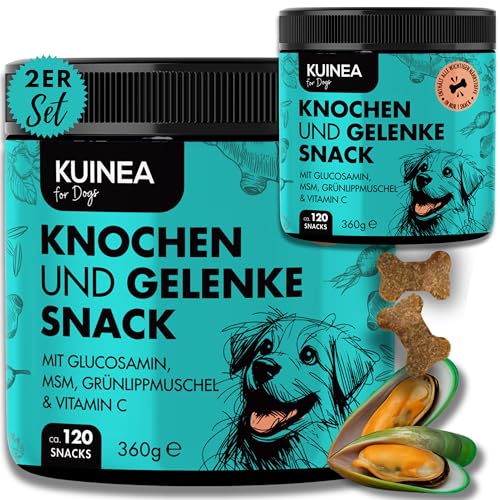 KUINEA® Gelenk Vitamine für Hunde – 2x120 Leckerli (360g) mit Grünlippmuschel Hund, Glucosamin, MSM & Vitamin C – ohne Getreide & Zucker, Gelenk-Snack ideal für Knochen & Gelenke (240 Stück (720g) von KUINEA