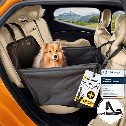 KUINEA® Extra Stabiler Hundesitz Auto Rückbank - GRATIS Hundegurt - kleine bis mittelgroße Hunde - Hunde Autositz wasserdicht, Hundekorb Auto Hundesitz Rücksitz Hund, Hundeautositz, Dog car seat von KUINEA