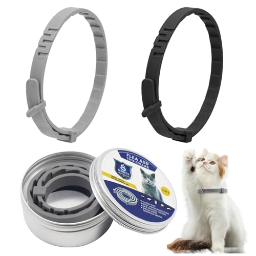 Haustiere Halsbänder, Einstellbare Haustiere Halsbänder, Effektiver Schutz vor Ungeziefern,Wasserdicht und verstellbar, Haustierhalsband für Kleine Katzen und Hunde（Cat Style, Schwarz & Grau 2-Pack） von KUIRUNRX