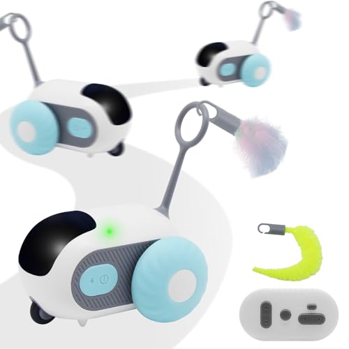 KUIRUNRX Katzenspielzeug Elektrisch, Über USB Wiederaufladbares Interaktives Katzenspielzeug mit Fernbedienung, Elektrische Maus und Ersatzfeder 2 Arbeitsmodi Haustierspielzeug für Katzen（Blau） von KUIRUNRX