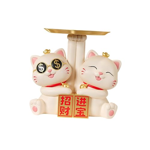 Glückliche Katze Statue Ornamente mit Tablett Snack Halter Organizer Tier Skulptur Glückliche Katze Statue Ornamente mit Tablett Snack Halter Organizer Tier Skulptur von KUKUUU