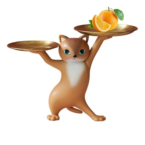 Katzenstatuen mit Süßigkeitentablett, Aufbewahrungsbox (Teebraun) von KUKUUU