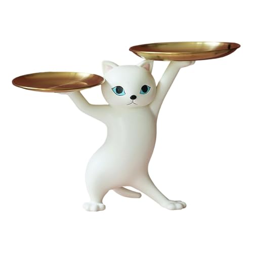 Katzenstatuen mit Süßigkeitentablett, Aufbewahrungsbox (weiß) von KUKUUU