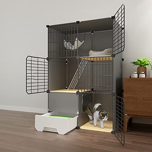 Katzenkäfig, großer 2/3-stöckiger Katzenlaufstall mit Katzentoilette – abnehmbare Metallzwinger für 1–3 Katzen – Indoor-Katzengehege, idealer Übungsort – Kleintier-Laufstall von KUMIAO