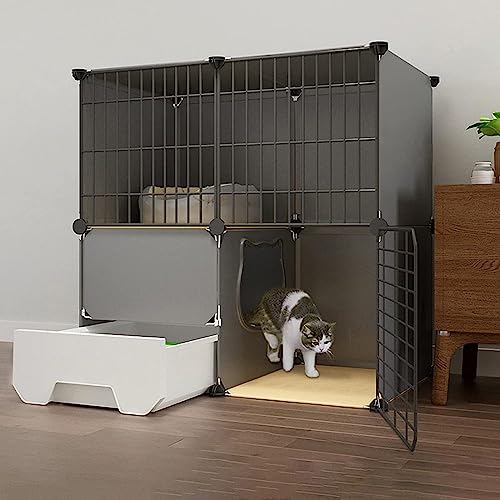 Katzenkäfig mit Katzentoilette – DIY Kätzchen Laufstall für Indoor-Katzen | Abnehmbare Metalldraht-Zwinger, ideales Katzengehege für den Innenbereich | Perfekte Wohnung Balkon Katzengehege von KUMIAO