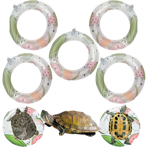 KUNBIUH 5 Stück 10,9 cm aufblasbare Schildkröte Schwimmring Schildkröte schwimmende Plattform Spielzeug Kleintiere Floaties Schwimmring Basking Rest Dock für Schildkröte (Obst) von KUNBIUH