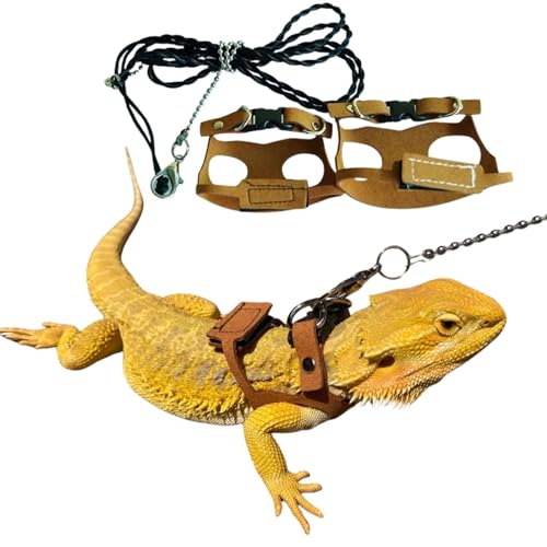 KUNBIUH Hundegeschirr und Leine, verstellbar (M,L, XL) – weiches Leder, Reptilien-Eidechsen-Leine, Zubehör für Bartagamen, Eidechsen und andere kleine Haustiere (2 Stück (L/XL) von KUNBIUH