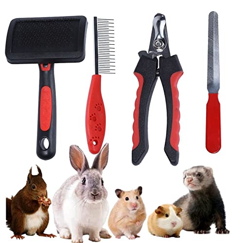 KUNBIUH Rabbit Professionelles Nagelknipser-Set mit Haustier-Zupfbürste, Haustierpflege-Kamm, Nagelknipser, Trimmer für Kaninchen, Welpen, Kätzchen, Meerschweinchen, Hamster, Frettchen (4 Stück) von KUNBIUH