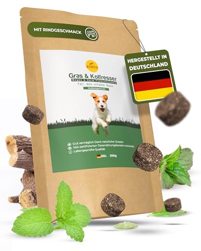 KUNTO® Gras- und Kotfresser Drops für Hunde zum Magenschutz - unterstützt die Verdauung und hilft gegen Sodbrennen - mit Rindfleischgeschmack - hohe Akzeptanz - mit natürlichen Kräutern (1x350g) - NEU von KUNTO