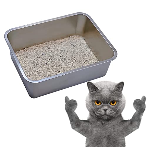 KUNWU Katzentoilette aus Edelstahl für Katzen, Hunde und Kaninchen, korrosionsbeständig, leicht zu reinigen, keine Rückstände, rostet haltbare Pfanne (M (45.7 x 35.6 cm), 15.2 cm tief) von KUNWU
