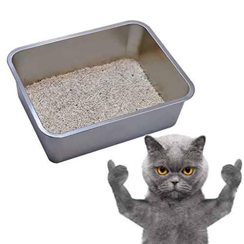 KUNWU Katzentoilette aus Edelstahl für Katzen M 45 x 35 x 15 cm, Hunde und Kaninchen, korrosionsbeständig, leicht zu reinigen Pfanne (M (18"x14"), 6" tief) von KUNWU
