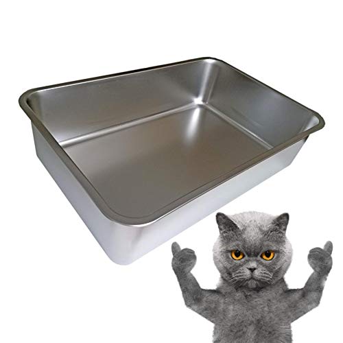KUNWU SUS304 Stainless Steel Food Grade 6" Deep Extra Large Cat Litter Box Korrosionsbeständigkeit Durable Pan 23.5" x 15.5"x 6" (23.5" x 15.5" x 6") von KUNWU