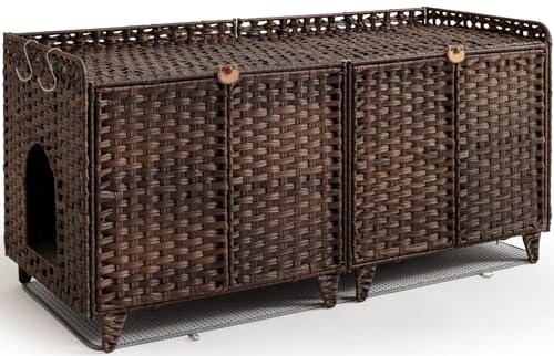 KUREEISE Katzentoiletten-Gehege, Katzentoilette, Möbel mit Katzentoilette, handgewebtes Rattan-Katzenhaus (braun) von KUREEISE