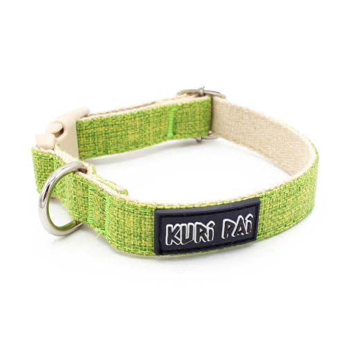 KURI PAI® Hundehalsband, Klassisches Halsband für Hunde aus weichem Hanf, sicherer Verschluss, Grün/Beige, Größe M für mittlere Hunde von KURI PAI