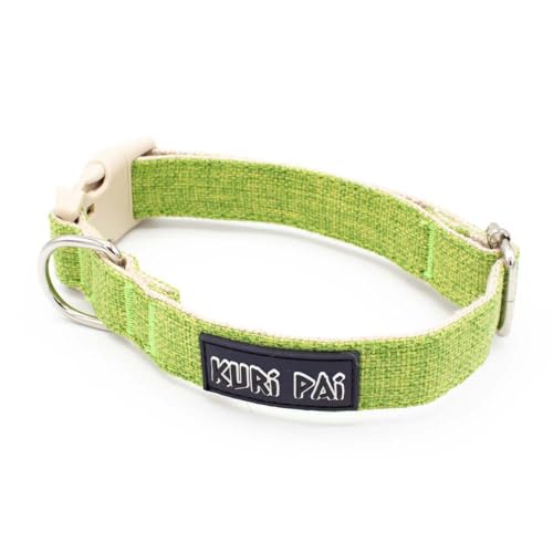 KURI PAI® Hundehalsband, Klassisches Halsband für Hunde aus weichem Hanf, sicherer Verschluss, Grün/Beige, Größe S für kleine Hunde von KURI PAI