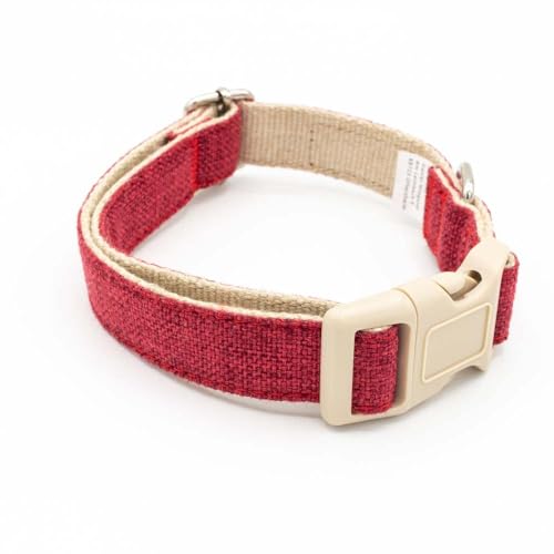 KURI PAI® Hundehalsband, Klassisches Halsband für Hunde aus weichem Hanf, sicherer Verschluss, Rot/Beige, Größe L für große Hunde von KURI PAI