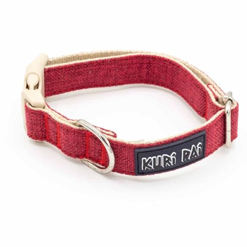 KURI PAI® Hundehalsband, Klassisches Halsband für Hunde aus weichem Hanf, sicherer Verschluss, Rot/Beige, Größe M für mittlere Hunde von KURI PAI