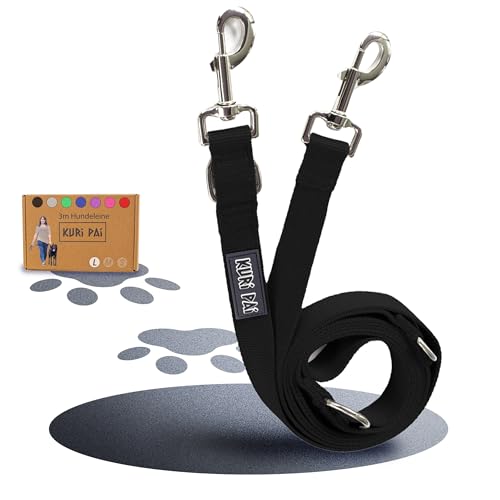 KURI PAI® Komfortable Hundeleine 3m | Verstellbare Hundeleine große Hunde | Bambusviskose | Strapazierfähig und weich | Perfekt für alltägliche Spaziergänge | L (2.5cm Breit) - Schwarz von KURI PAI