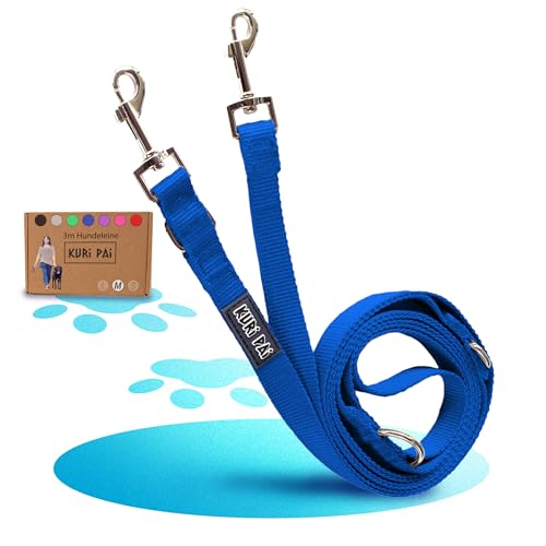 KURI PAI® Komfortable Hundeleine 3m | Verstellbare Hundeleine mittelgroße Hunde | Bambusviskose | Strapazierfähig und weich | Perfekt für alltägliche Spaziergänge | M (2.0cm Breit) - Blau von KURI PAI