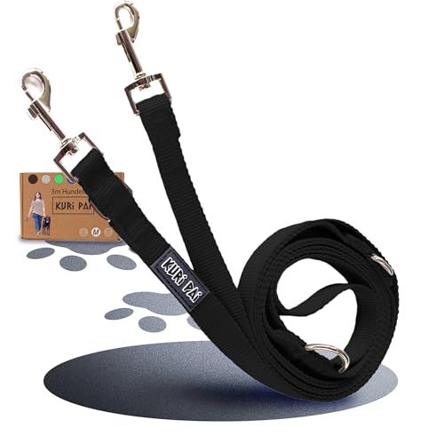 KURI PAI® Komfortable Hundeleine 3m | Verstellbare Hundeleine mittelgroße Hunde | Bambusviskose | Strapazierfähig und weich | Perfekt für alltägliche Spaziergänge | M (2.0cm Breit) - Schwarz von KURI PAI